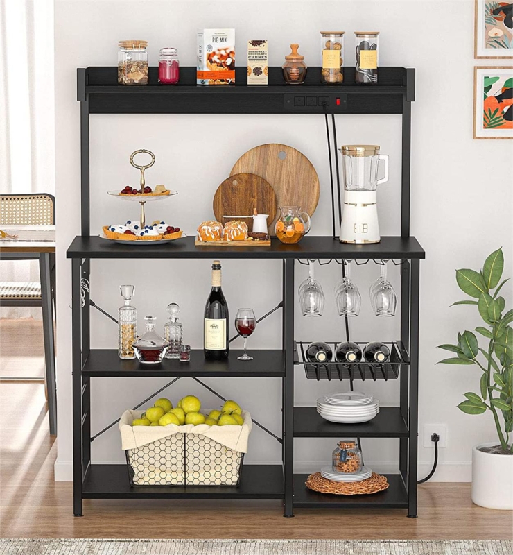 Coffee Bar Cabinet with Power Outlets and Storage