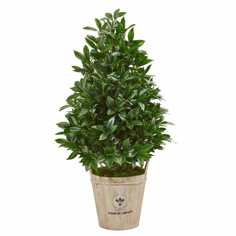 Bay Leaf Cone Artificial Foliage Topiary in Planter