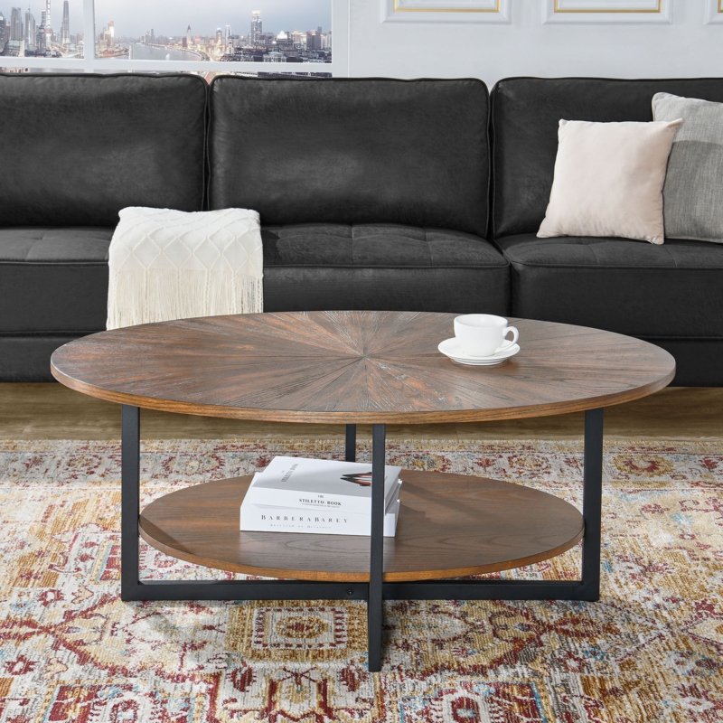 Oval Coffee Table with Open Shelf