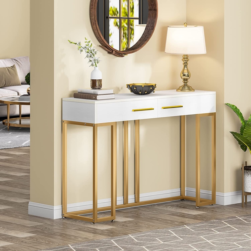 White Modern Console with Gold Legs