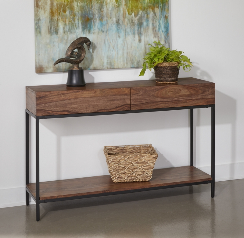 Dark Metal and Sheesham Wood Console Table