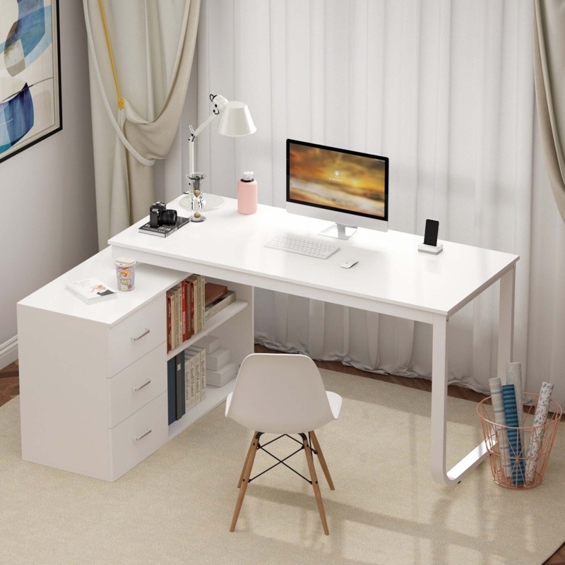 Modern Workspace Desk with Shelves and Drawers