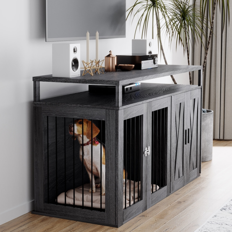 Dog Crate Furniture with Farmhouse Barn Door Style
