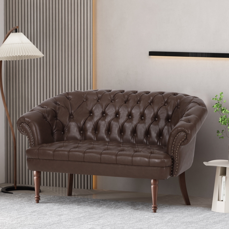 Faux Leather Button-Tufted Loveseat