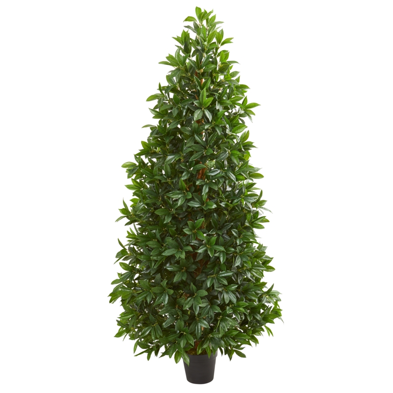 Bay Leaf Cone Artificial Foliage Topiary in Pot