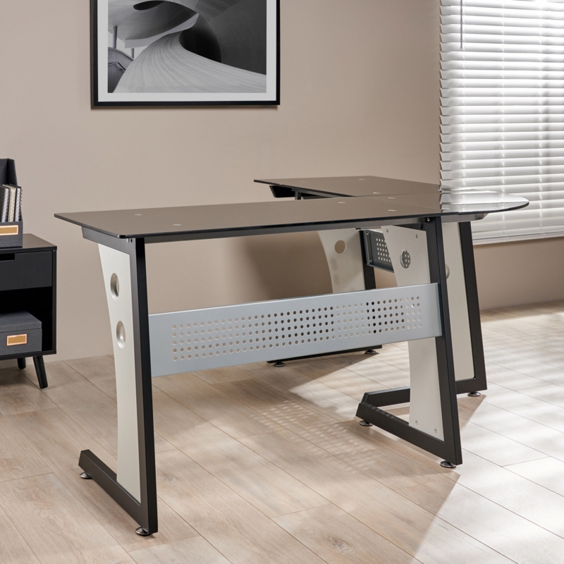 Sectional Tempered Glass and Iron Desk