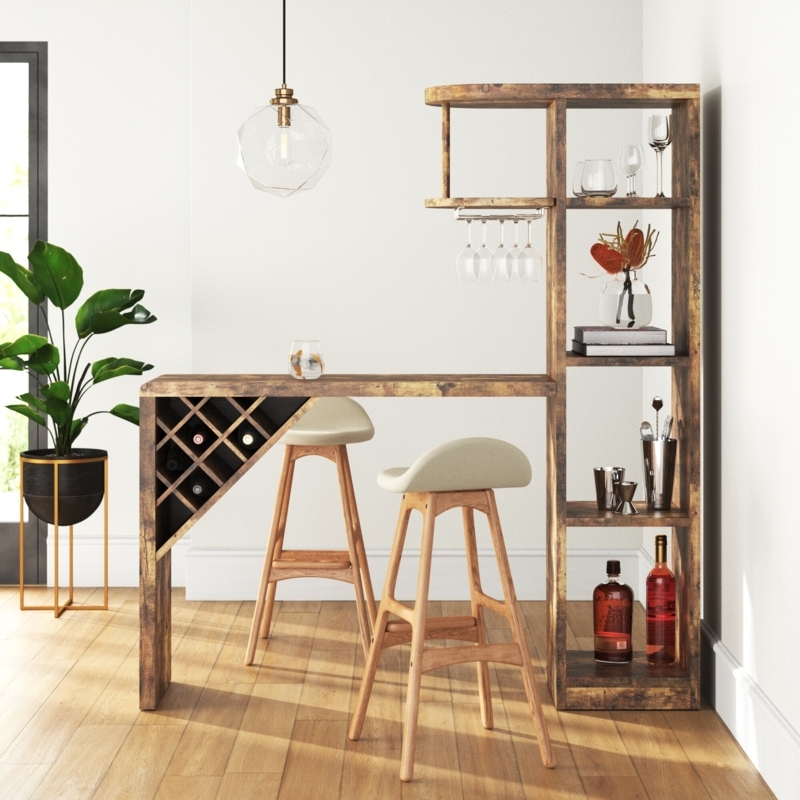 L-Shaped Bar with Storage and Wine Rack