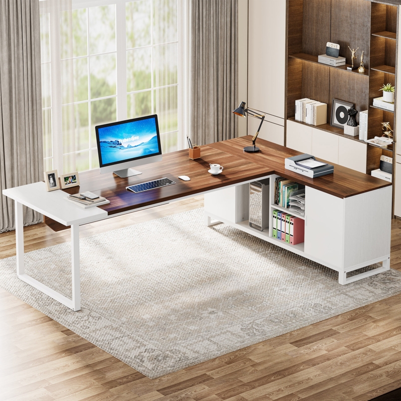 L-Shaped Executive Desk with File Cabinet and CPU Storage