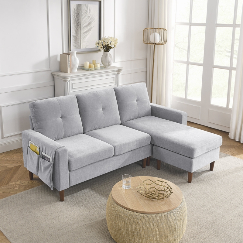 Reversible Sectional Sofa with Movable Ottoman