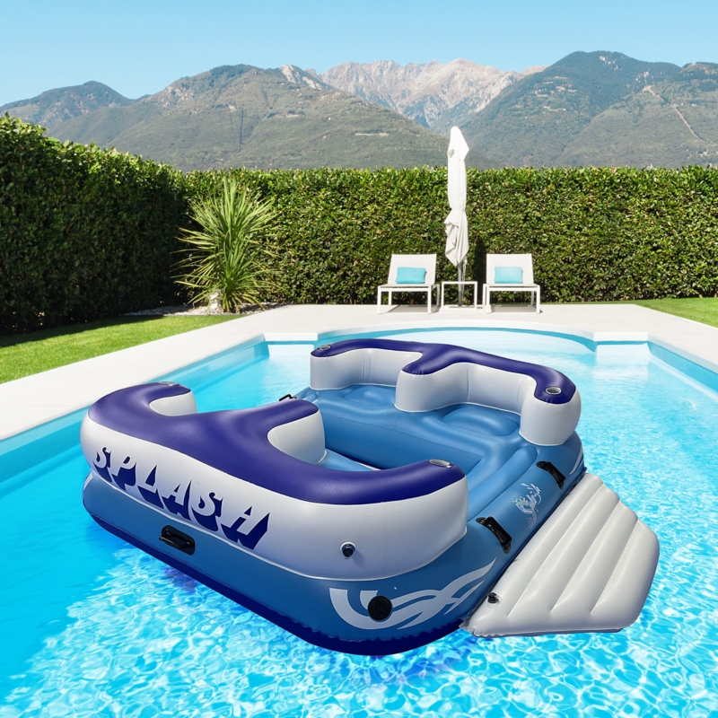 Inflatable Floating Island Lounge Raft, 4-Seater