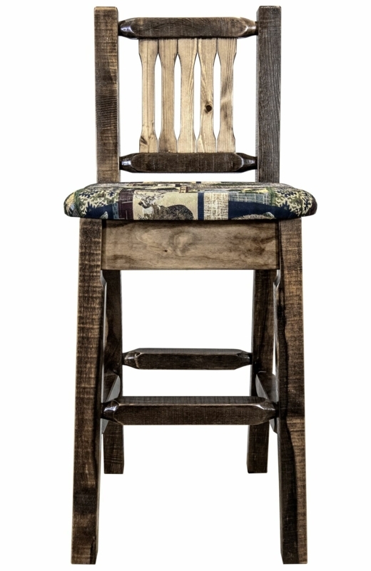 Rustic Upholstered Barstool with Woodland Pattern