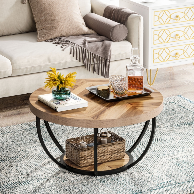 Elegant Sofa Side Table with Open Storage Shelves