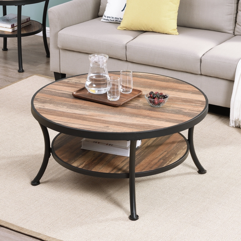 Industrial Coffee Table with Two Spacious Tiers