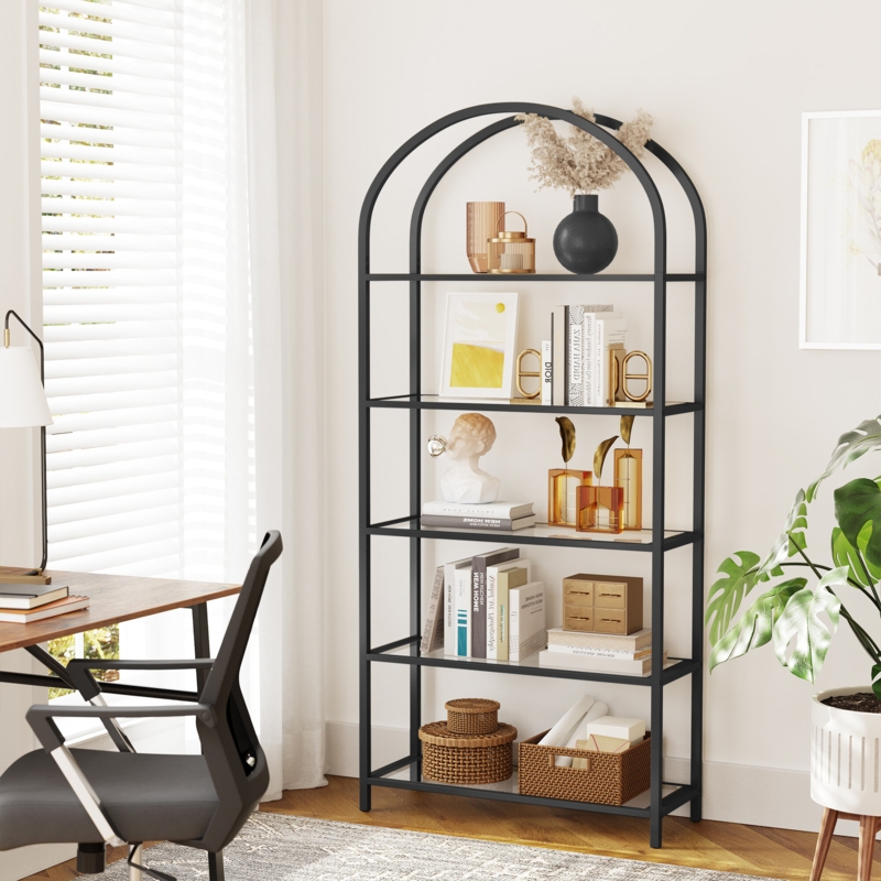 Arched Etagere Bookcase with Glass Shelves