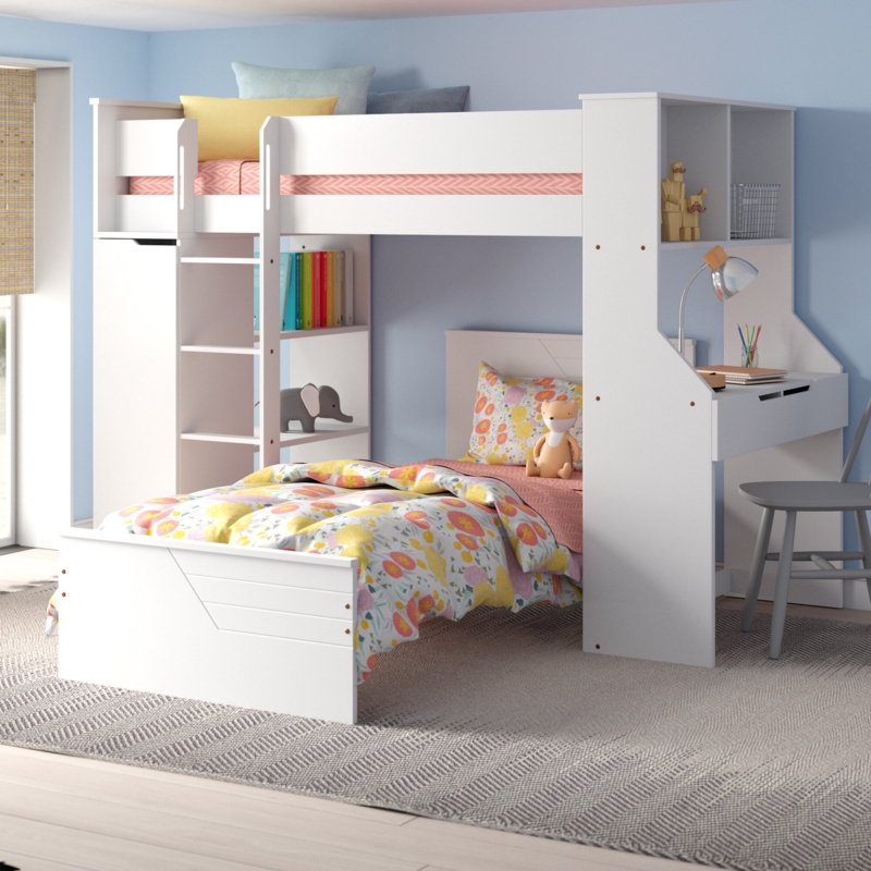 Loft Bed with Desk and Bookcase