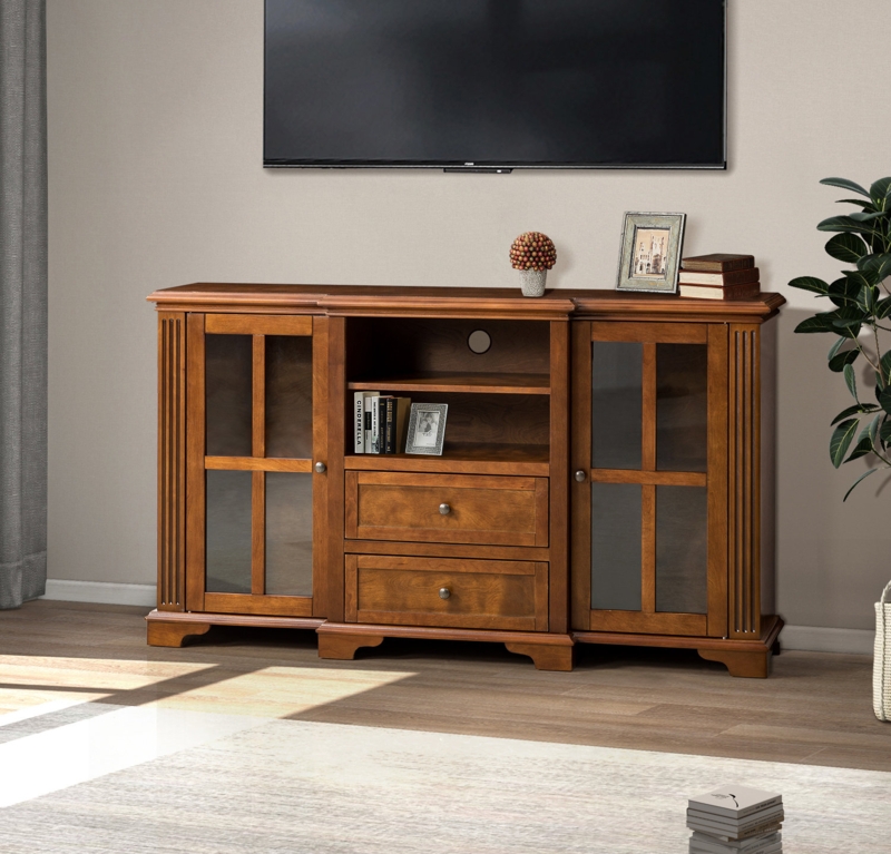 French Country TV Stand with Glass Doors