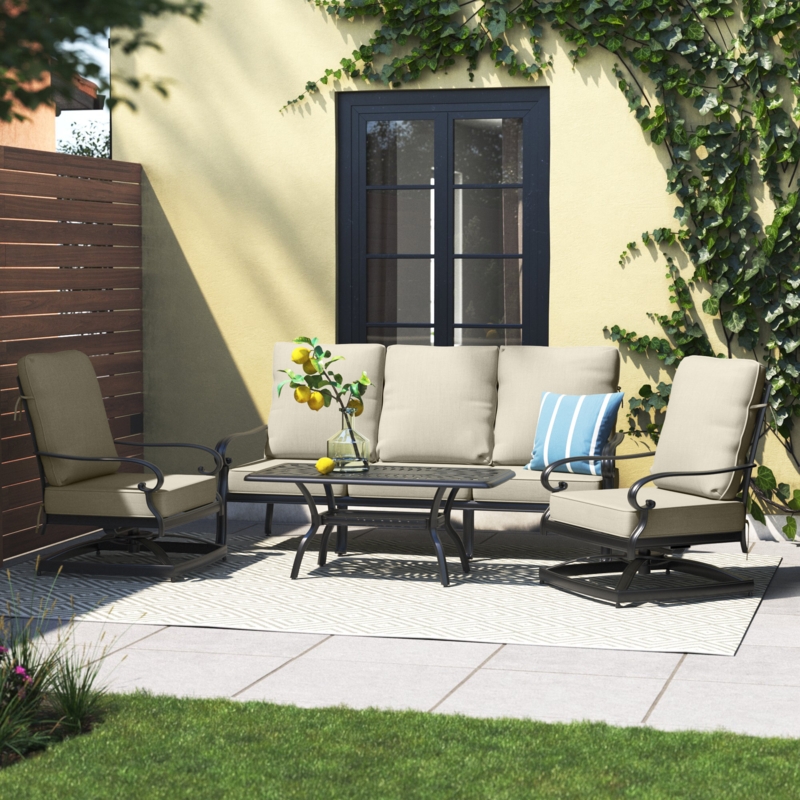 4-Piece Outdoor Conversation Set with Rotating Armchairs