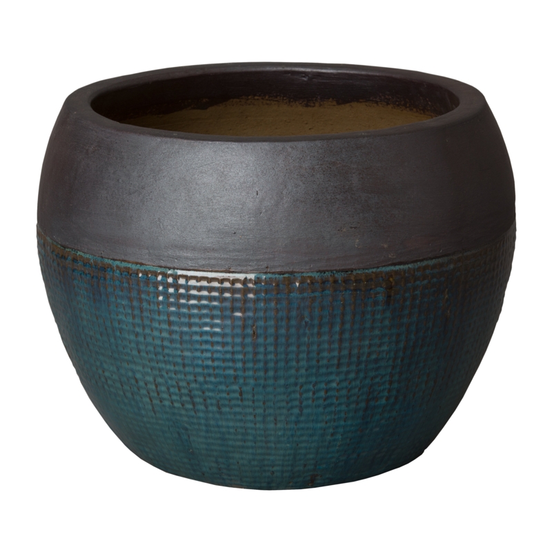 Matte Black/Teal Ceramic Planter