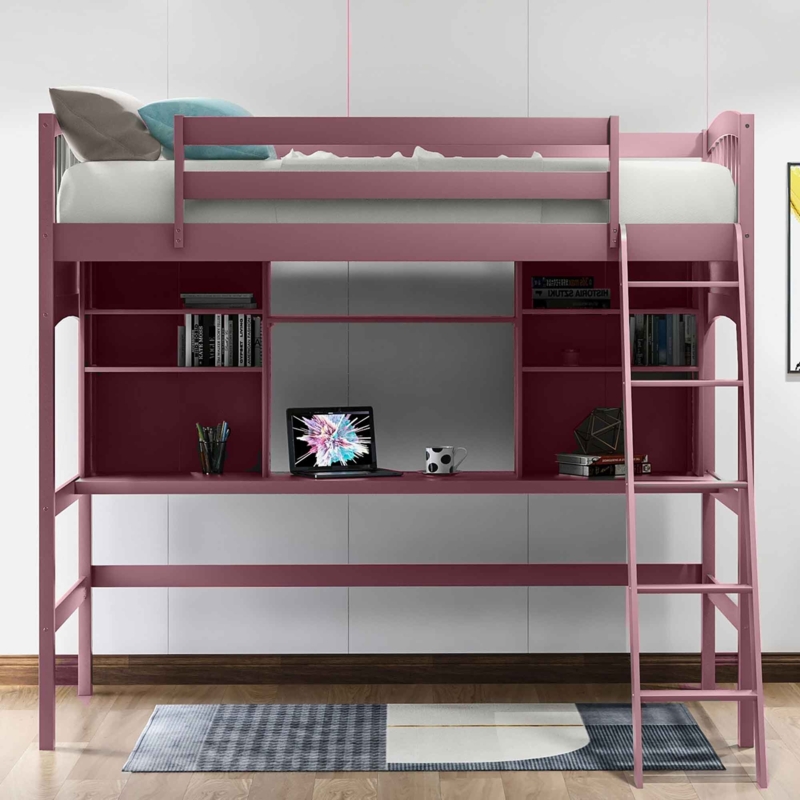 Loft Bed with Desk and Shelves in Twin Size