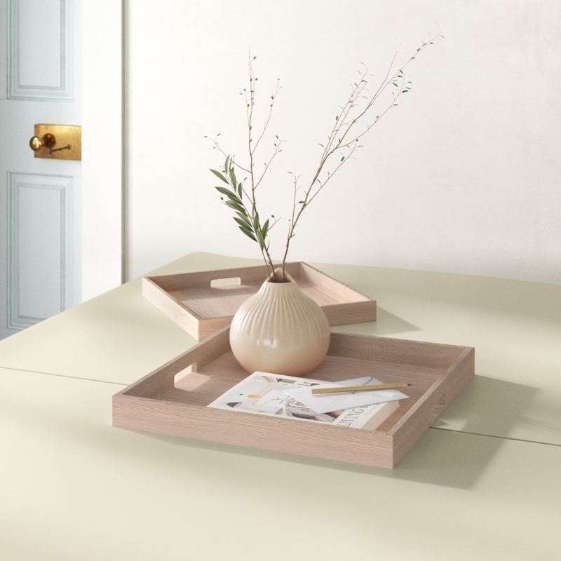 Two-Piece Wooden Accent Tray Set
