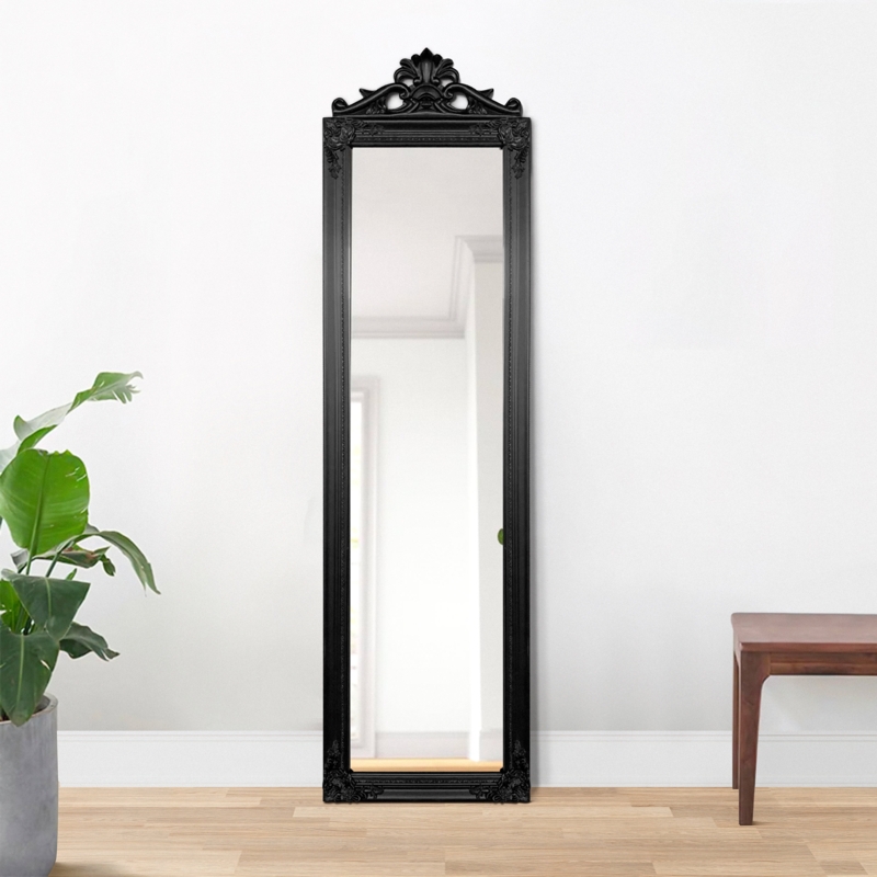 Wooden Standing Mirror with Decorative Design