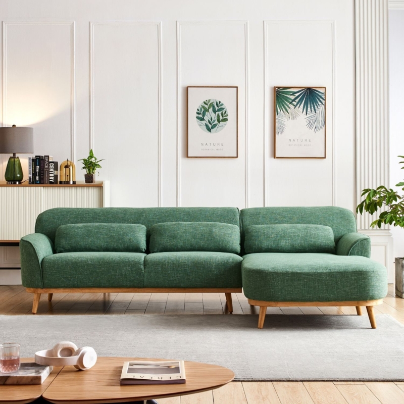 Solid Wood Sofa Sectional with Plump Back Cushions