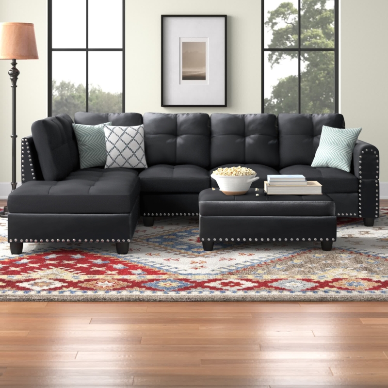L-Shaped Sectional with Chaise and Storage Ottoman