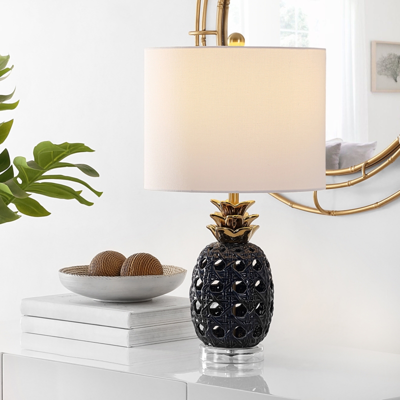 Pineapple Emblem Table Lamp with Navy Ceramic Lattice