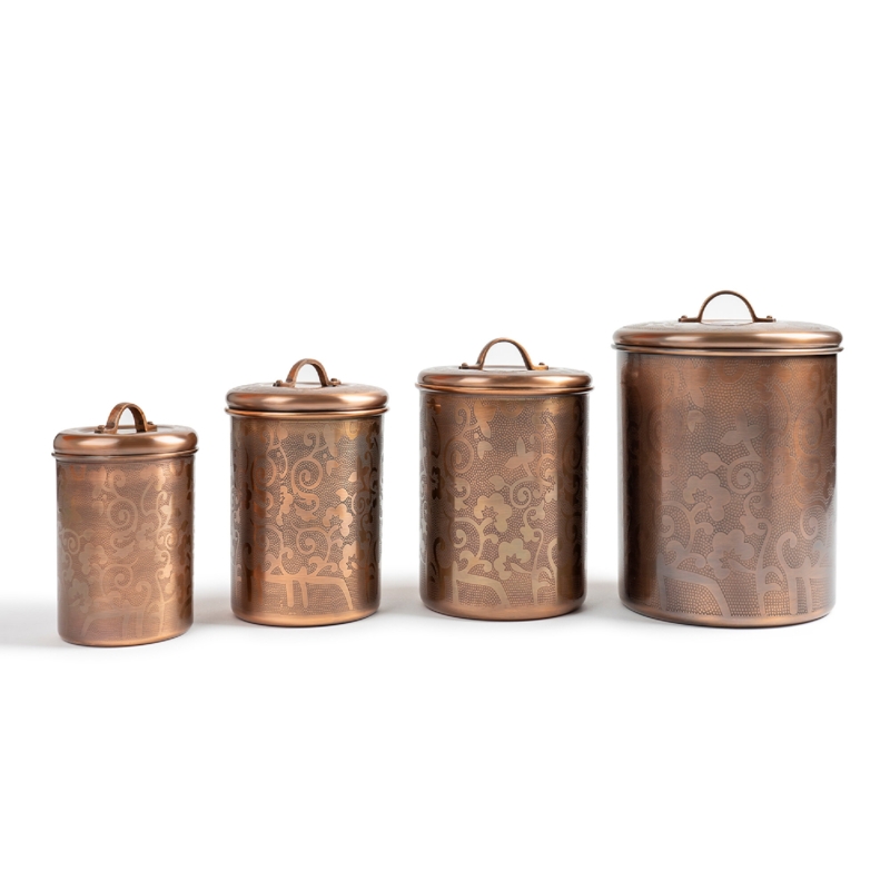 Antique Copper Canister with Etched Design