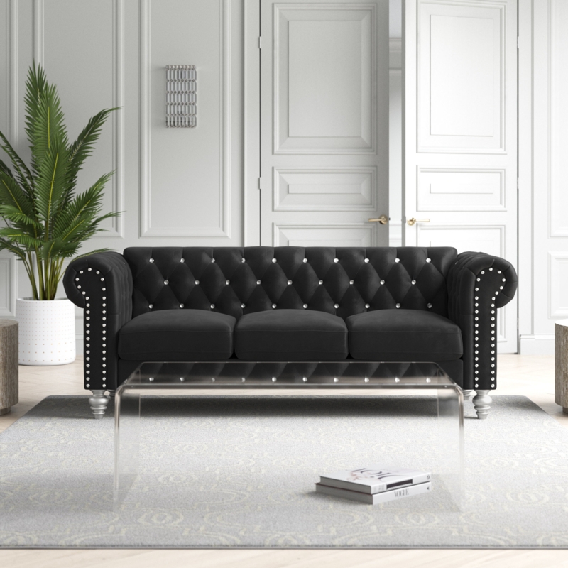 Vintage-Inspired Chesterfield Sofa with Glam Accents