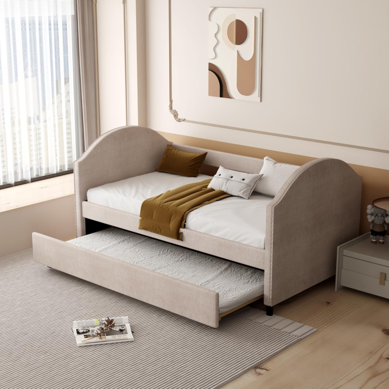 Daybed with Pull-Out Trundle and Sturdy Frame