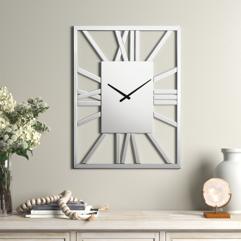 Oversized Rectangular Wall Clock with Mirrored Finish