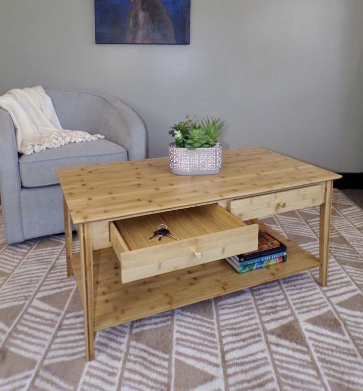 Bamboo Coffee Table with Two Drawers