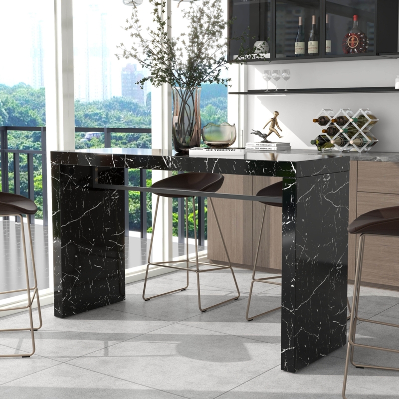 Slim Counter-Height Dining Table with Faux Marble Finish