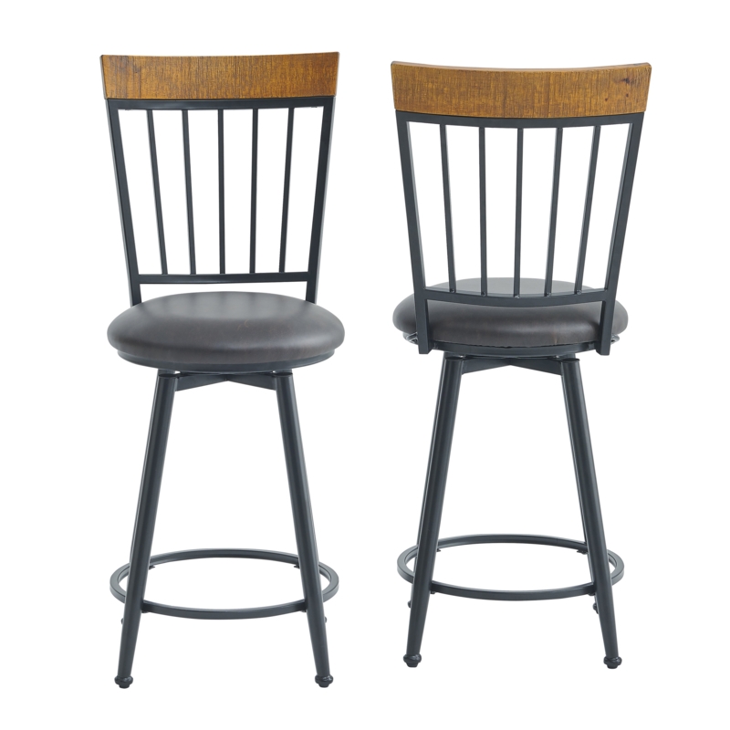 Rustic Swivel Counter Stools with Faux Leather Seat