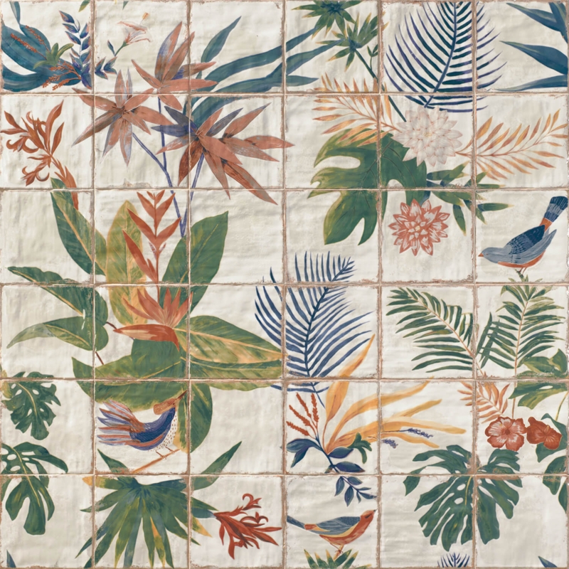 Ceramic Field Tile with Cuban-Inspired Mural