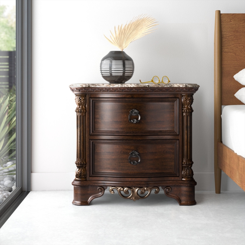 Marble Top 2 Drawer Nightstand