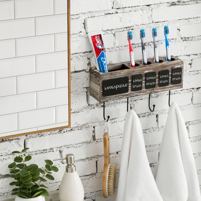 Rustic Torched Wood Toothbrush Holder Rack