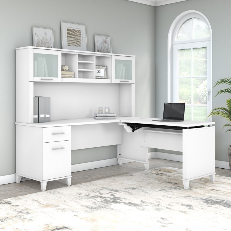 3-Position Sit to Stand L-Shaped Desk with Hutch