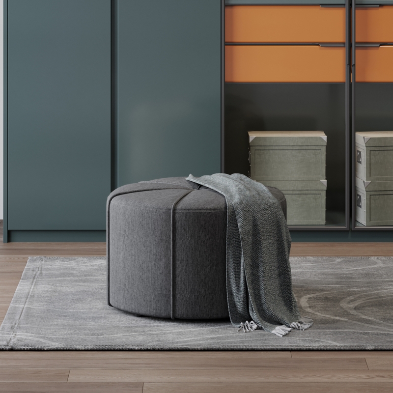 Chic Upholstered Ottoman with Tonal Piping