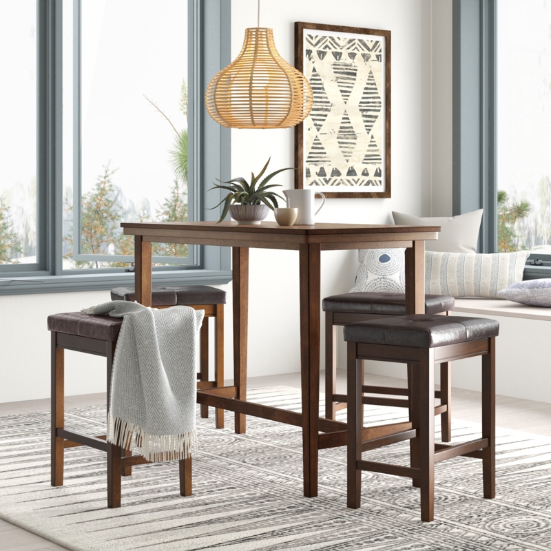 Pub-Style 5-Piece Dining Set with Upholstered Chairs