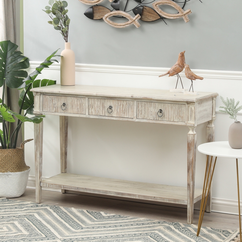 Whitewashed Wood Console Table with Storage