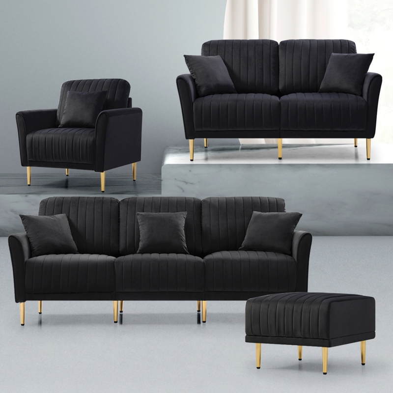 Velvet Mid-Century Modern Sofa Set
