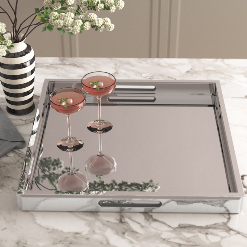 Rectangular Glass and Wood Mirror Tray