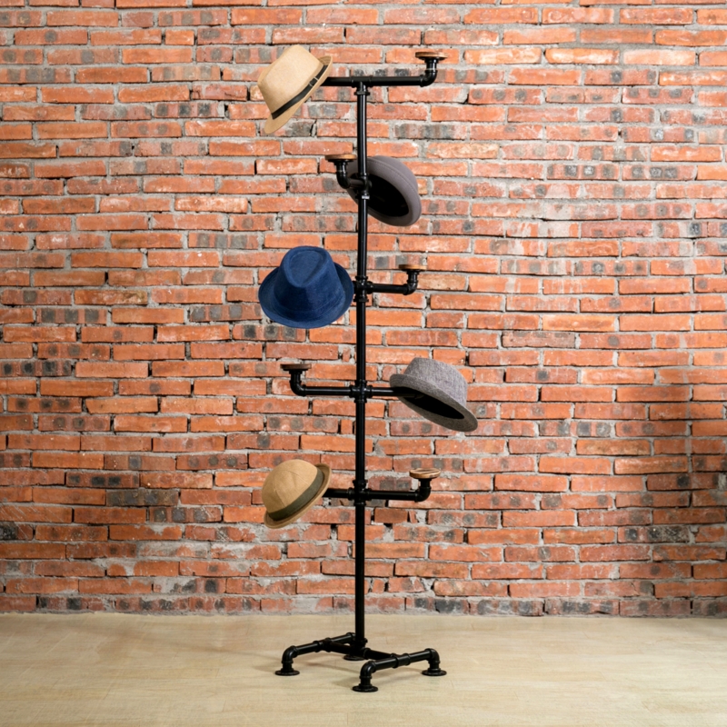 Industrial Black Metal Pipe Hat Stand