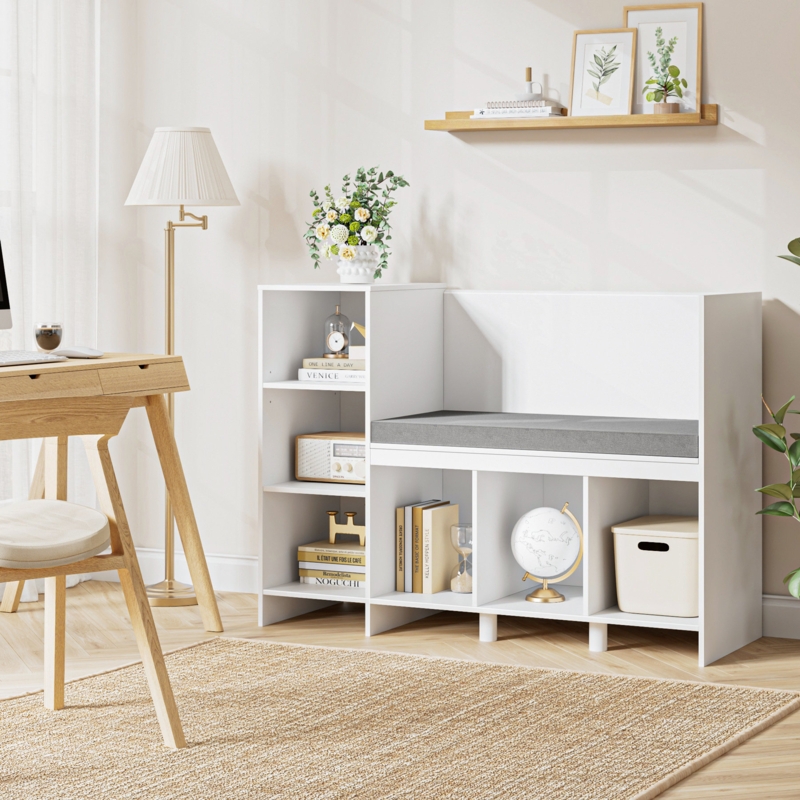 Cube Bookcase with Cushioned Bench