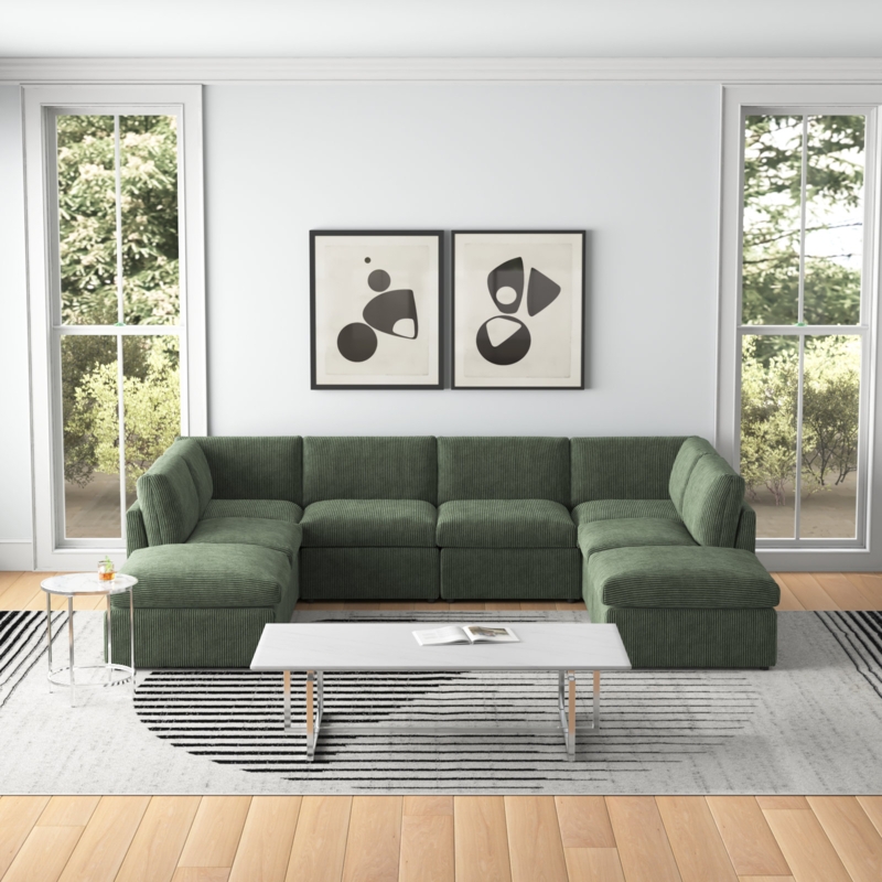Modern Corner Sectional with Corduroy Upholstery