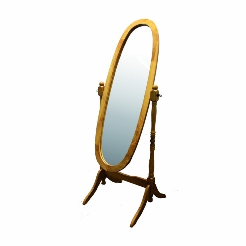 Oval Cheval Floor Mirror with Natural Wood Finish Frame