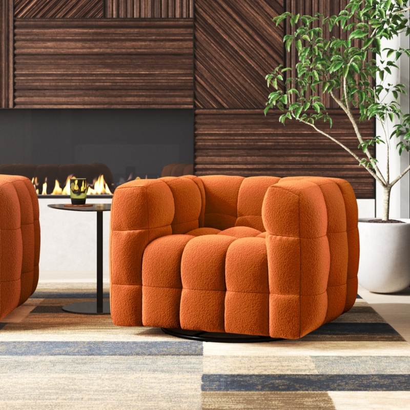 Tufted Oversized Swivel Barrel Chairs