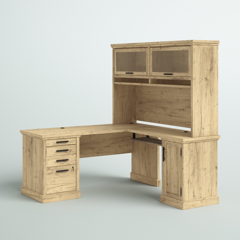 L-Shaped Executive Desk with Built-In Hutch